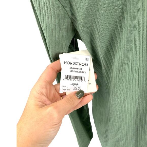 Open Edit Long Sleeve Rib Organic Cotton Blend Lounge Dress Green Size Large NWT - Picture 7 of 10